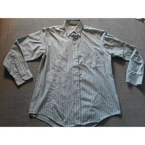 Morgan Hart button down men’s Blue Shirt Size 16 32/33 Large Striped Long Sleeve